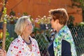 Two senior ladies chatting in the garden Royalty Free Stock Photo