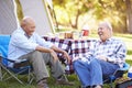Two Senior Men Relaxing On Camping Holiday Royalty Free Stock Photo