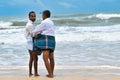 Two senior men wear lungi at beach Royalty Free Stock Photo