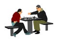 Two seniors man playing chess game outdoor in park vector. Grandpas friend entertainment. Free time for friendly mature Royalty Free Stock Photo