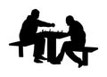 Two seniors man playing chess game outdoor in park vector silhouette. Grandpas friend entertainment. Free time for friendly mature Royalty Free Stock Photo