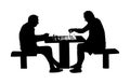 Two seniors man playing chess game outdoor in park vector silhouette. Grandpas friend entertainment. Free time for mature people. Royalty Free Stock Photo