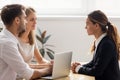 Two serious hr managers listening to candidate on job interview Royalty Free Stock Photo