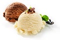 Two servings of chocolate and vanilla ice cream Royalty Free Stock Photo