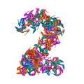 Two, Set of numbers made of multicolored high heel shoes, woman footwear, 3d render on white background