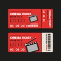 Two sets of design templates for tickets for cinema, theater, circus red. Vector illustration. Vector EPS10 Royalty Free Stock Photo