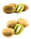 Two sets of kiwis whole and cut in half