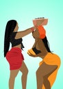 Two sexy African women vector digital drawing