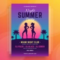 Two sexy naked woman neon sun paradise palm trees summer party poster template design vector