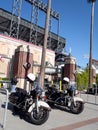Two SFPD Police Motorcycles parks outside AT&T Park