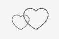 Two Shapes of Heart. Vector Silhouette of Barbed Wire Royalty Free Stock Photo