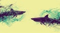 Two sharks facing off, abstract, digital art AIG51A Royalty Free Stock Photo