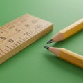 Two sharpened yellow pencils with graphite tips are placed on a green surface, Royalty Free Stock Photo
