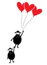 Sheep silhouette holding heart balloons, vector Cartoon character Royalty Free Stock Photo