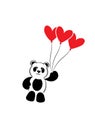 Panda cartoon character flying with red hearts balloons, vector. Panda illustration Royalty Free Stock Photo