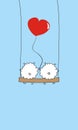 Two sheep with a heart on the swing.  Two lovers sheep with balloon. Beautiful holiday card. vector illustration. Love and Valenti Royalty Free Stock Photo