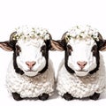 Two sheep horns are isolated on a white background.