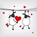 Two sheep with red hearts Royalty Free Stock Photo