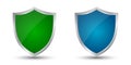 Two shields green and blue icons, protect signs Ã¢â¬â vector Royalty Free Stock Photo