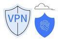 Secure VPN and Digital Privacy Concept with Shields and Cloud Icon Royalty Free Stock Photo