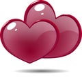 Two shiny icon red hearts