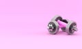 Two shiny iron isolated dumbbells. 3D rendering