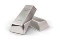 Two shiny palladium ingots or bars over white background - precious metal or money investment concept