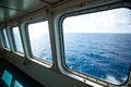Two ship windows with ocean surface and underwater deep Royalty Free Stock Photo