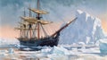 Two Ships Sailing On Ice: A Realistic Painting