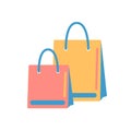 Two shopping bags color icon in flat style isolated on white background. vector Simple shop cart symbol. purchases in