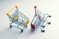 Two shopping carts - business metaphor - trade war, rivalry of markets, competition concept