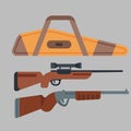 Two shotguns vector illustration hunting gun danger target trigger vintage ammunition steel firearm shot.