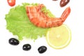 Two shrimp with lemon. Royalty Free Stock Photo