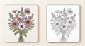 Two side-by-side floral illustrations: the left features a bouquet with pink and whit Royalty Free Stock Photo