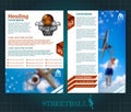 Two sided basketball brochure or flyer streetball template design with blurred photo ellements Royalty Free Stock Photo