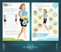 Two sided brochure or flayer template design with girl loss weight and health care. Mock-up cover