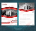 Two sided brochure or flyer template design with buildings blurred black-white photo ellements. Mock-up cover in red vector modern Royalty Free Stock Photo