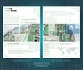 Two sided brochure or flyer template design with exterior building blurred photo ellements.