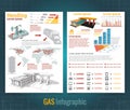 Two sided business brochure or flyer, sketch gas station infographic realistic gas station with abstract diagrams