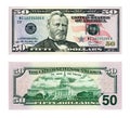 Two sides of a fifty dollar banknote isolated on a white Royalty Free Stock Photo
