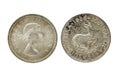 Two Sides Of Vintage Union South Africa Five Shilling Coins