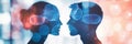 Two Silhouettes Communicating Ideas Abstract symbolizing communication connection understanding thought exchange and