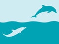 Two silhouettes of dolphins playing in water Royalty Free Stock Photo