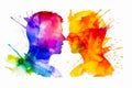 Two silhouettes of man and woman with colorful paint splattered on them. Generative AI Royalty Free Stock Photo