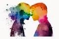 Two silhouettes of man and woman kissing on white background. Generative AI Royalty Free Stock Photo