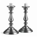 Two Silver Candlesticks Holding Candles on a White Background Still Life Royalty Free Stock Photo