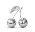 Two silver cherries with cherry leaf isolated on white. Clipping path included Royalty Free Stock Photo