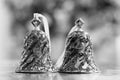 Two Silver Christmas Bell Ornaments Monochrome Royalty Free Stock Photo