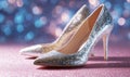 Two silver high heels with glitter on them Royalty Free Stock Photo