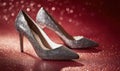 Two silver high heels with glitter on them Royalty Free Stock Photo